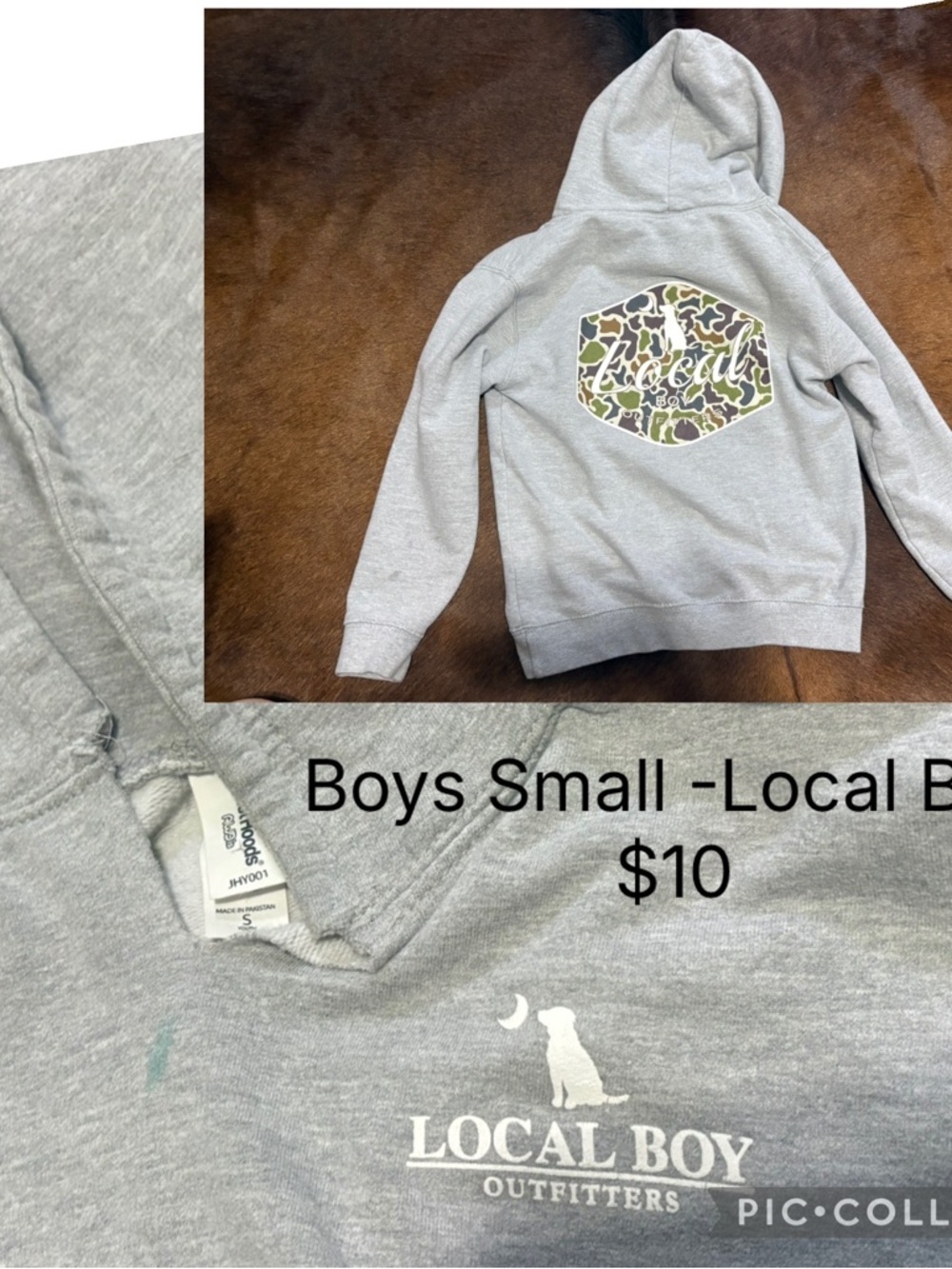 Local Boy Outfitters Boys' Gray Hoodie with Camo Hex Logo